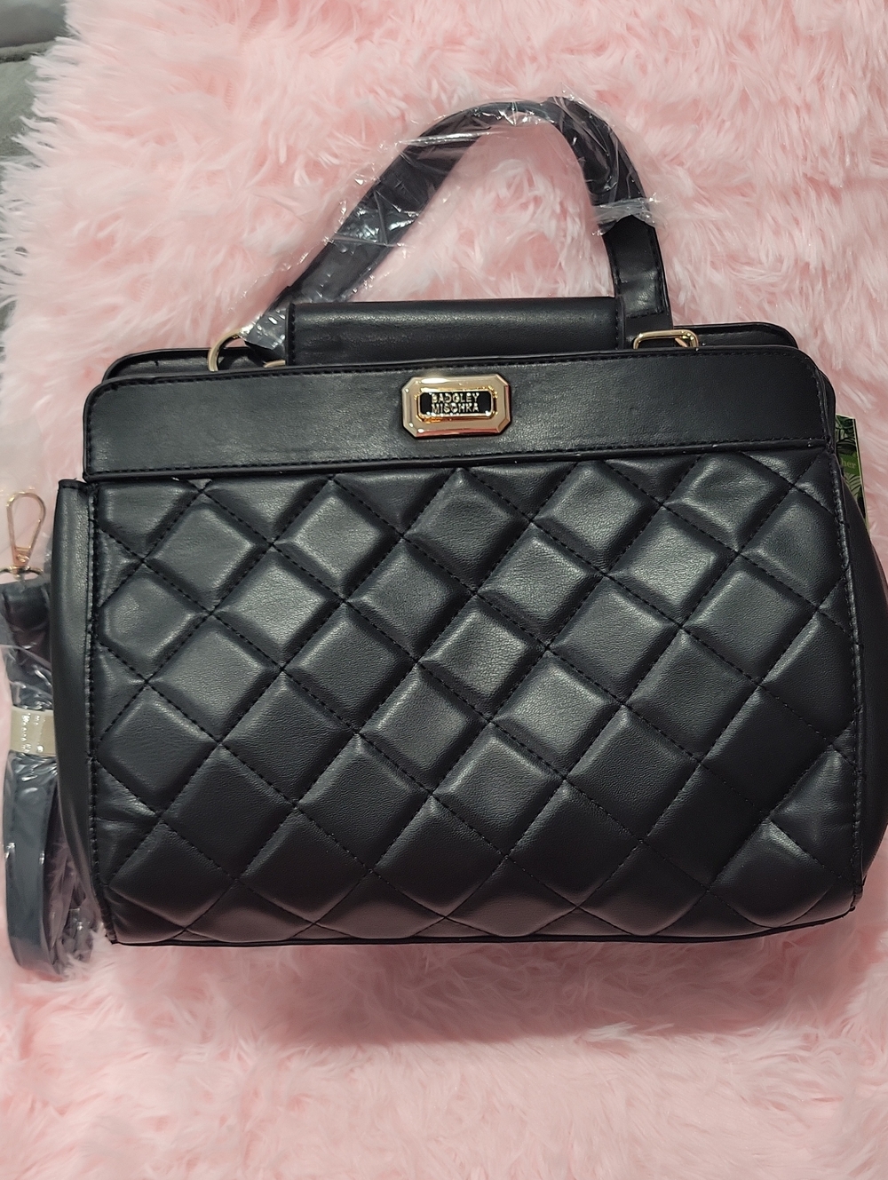 Badgley Mischka Black Quilted Totw Handbag NWT